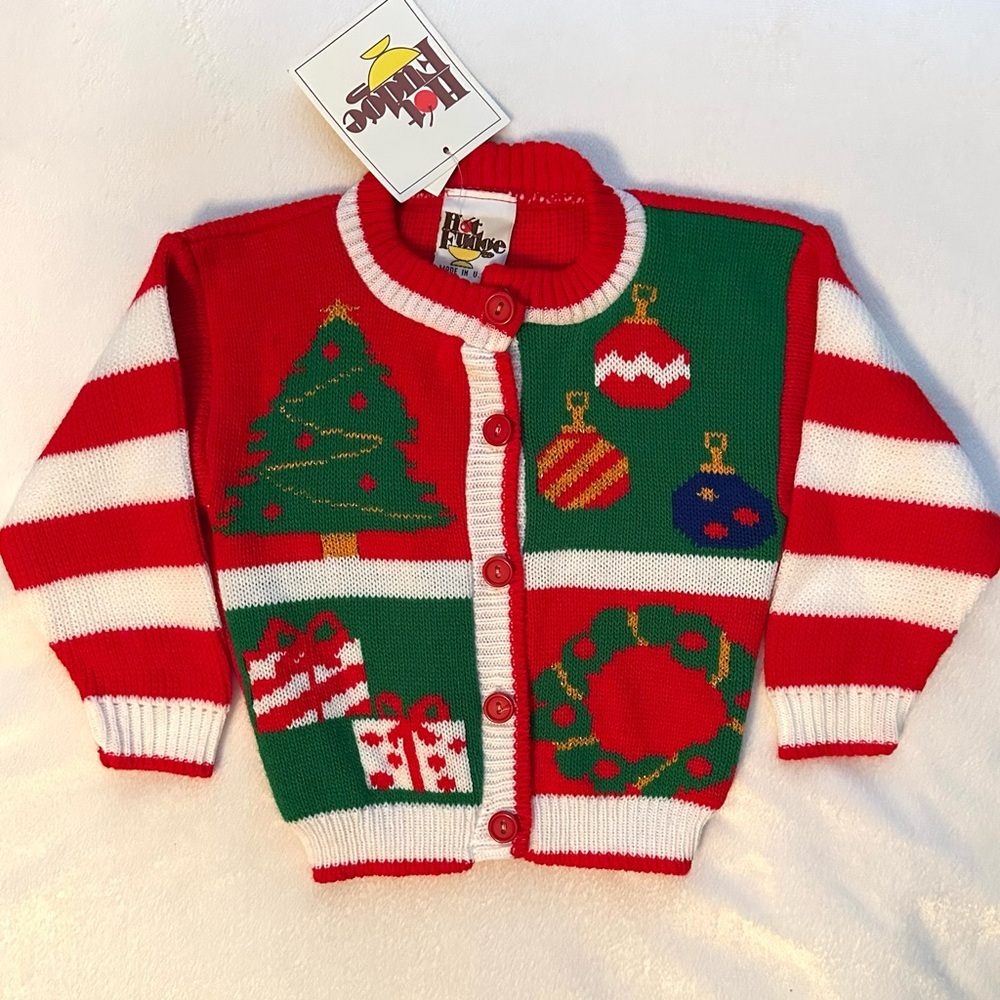 Vintage Hot Fudge Christmas Holiday Knit Cardigan Graphics Sweater Baby 18M